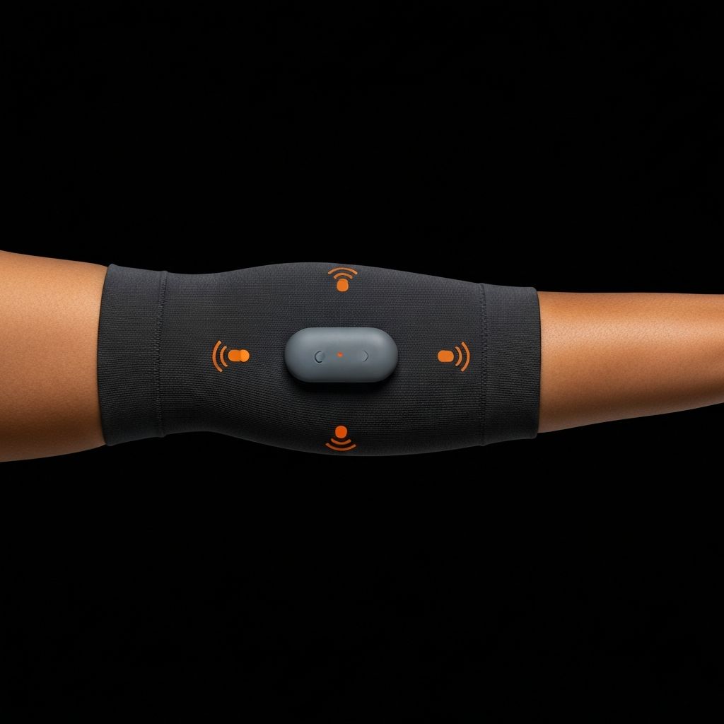 Sleevee haptic arm sleeve with controller pod and orange LED indicator